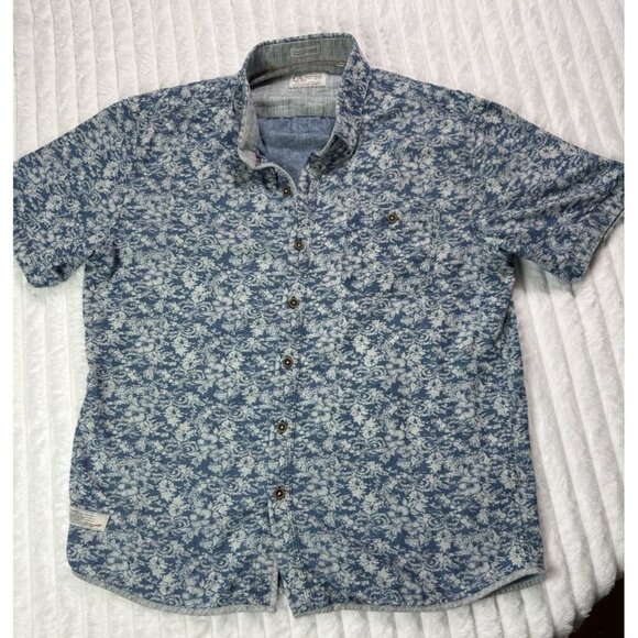 7 Diamonds Vintage Shirt Men's Large Short Sleeve Button Up Blue Floral Print - Picture 1 of 8